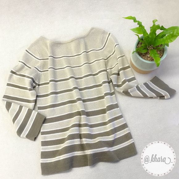 Beige Striped 3/4 Sleeve Lightweight Stretch-Knit - Picture 8 of 8